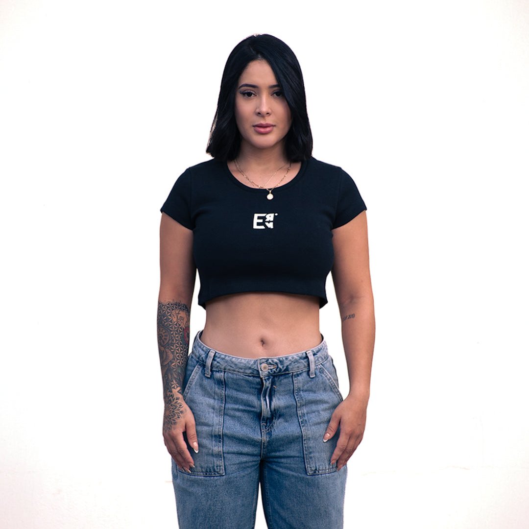 RIBBED CROP TOP - BLACK